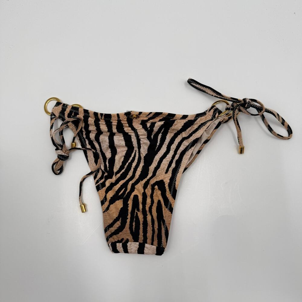 PQ Swim Bikini Bottom SZ Small NWT Cleo Link TieSide Teeny Tiger Print Gold Ring - Picture 4 of 16
